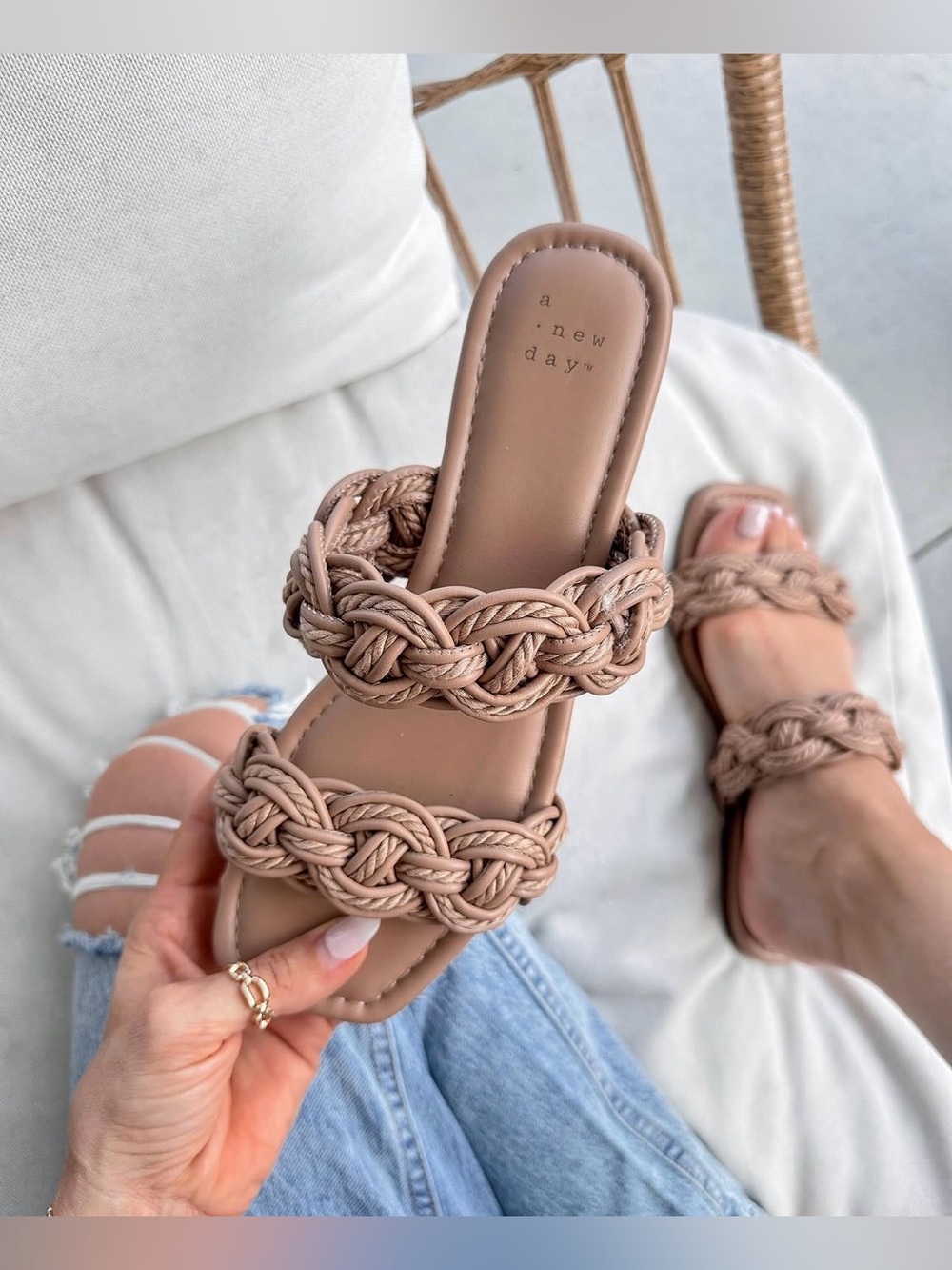 A New Day “Sarafina” Tan Women's Sandals Braided Flat Sandals size 7